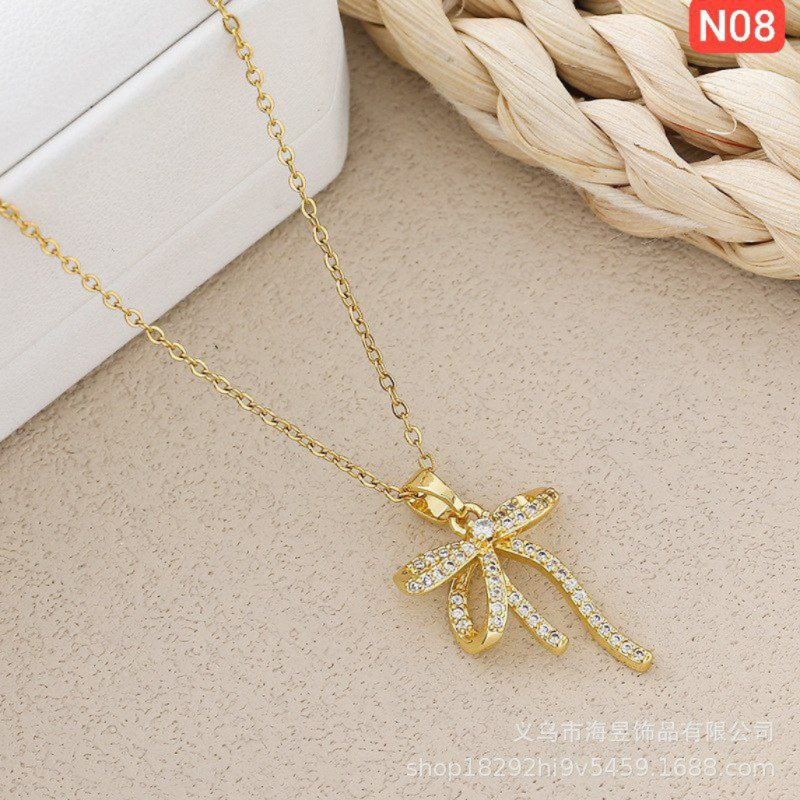 Full Diamond Bow Necklace – N08 (Stainless Steel | Color Guaranteed)