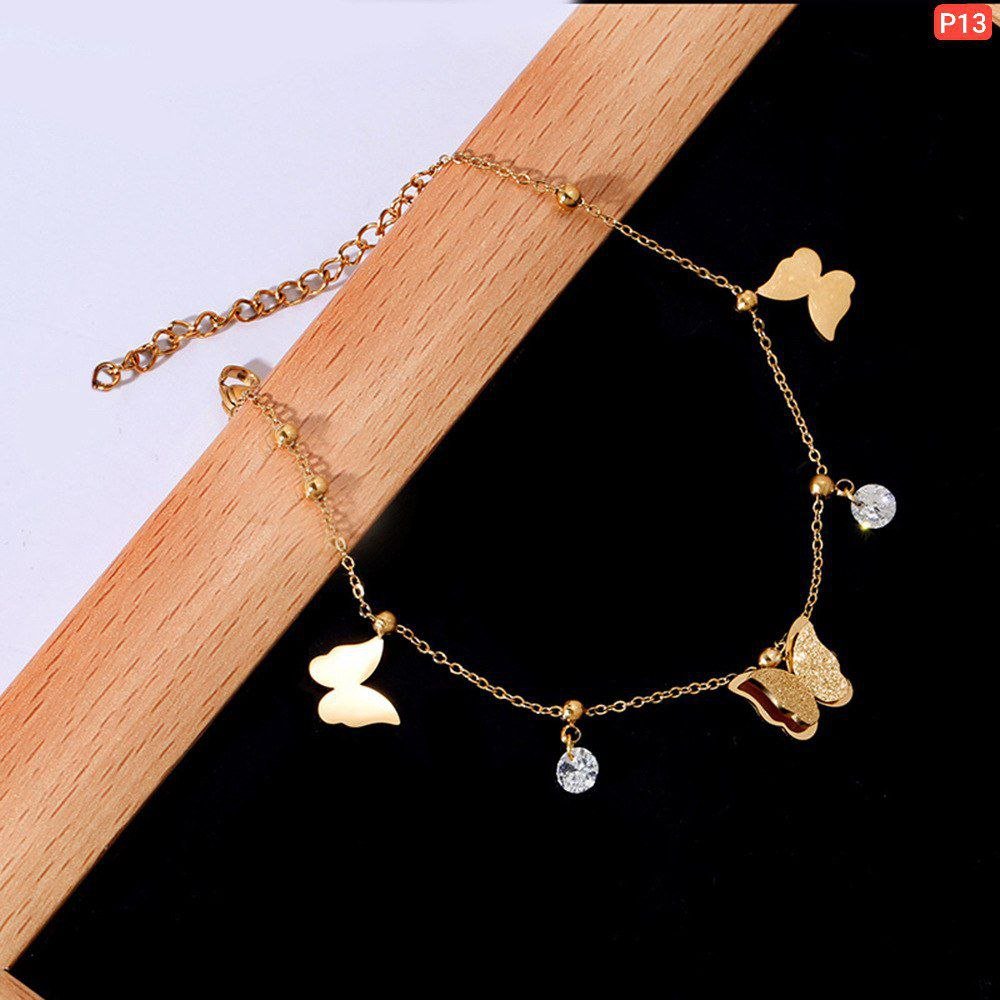 Hanging Butterfly & Stone Anklet – Stainless Steel Payel