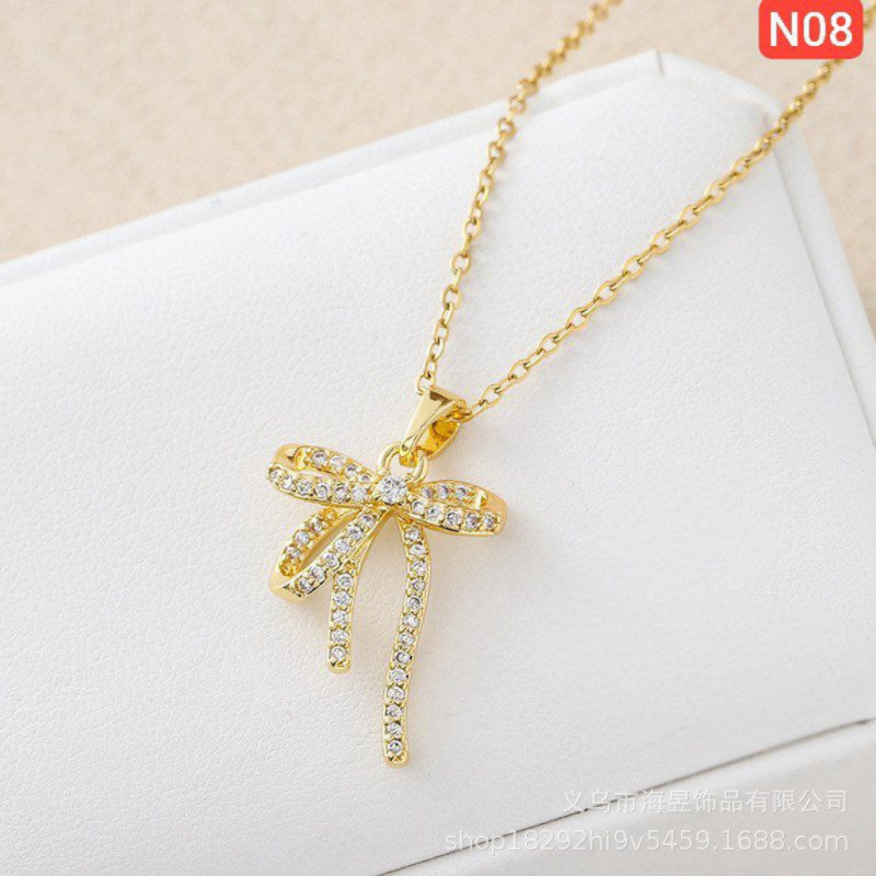 Full Diamond Bow Necklace – N08 (Stainless Steel | Color Guaranteed)