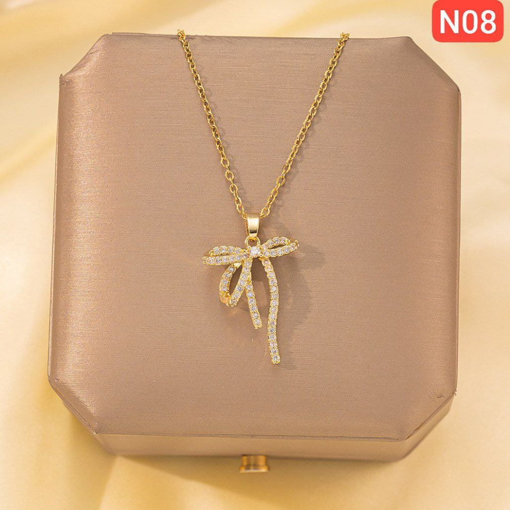 Full Diamond Bow Necklace – N08 (Stainless Steel | Color Guaranteed)