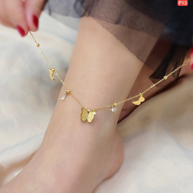 Hanging Butterfly & Stone Anklet – Stainless Steel Payel
