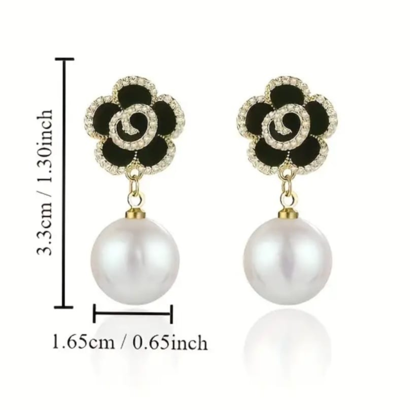 Black Rose Pearl Drop Earrings